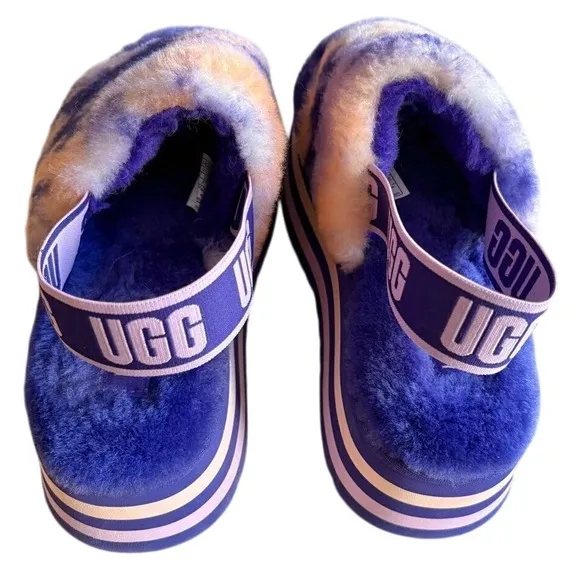 RARE UGG Disco Marble Slingback Violet Night Platform Stripe Sheepskin Slipper 7