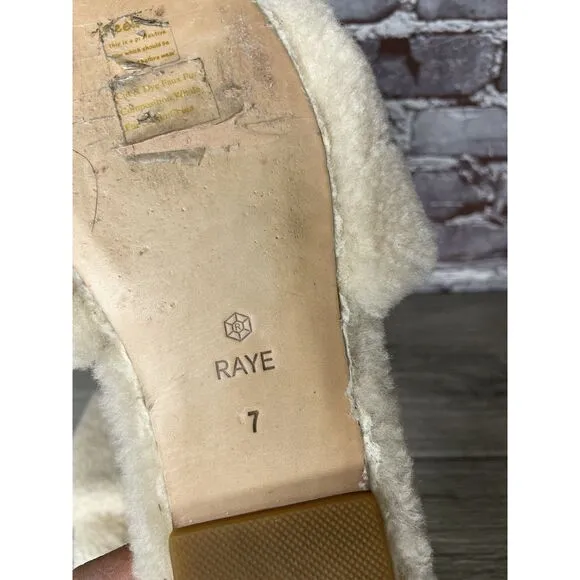 Raye Sherp Ivory Cream Faux Fur Slippers Open Toe Sandals Women’s Sz 7M US/38EU