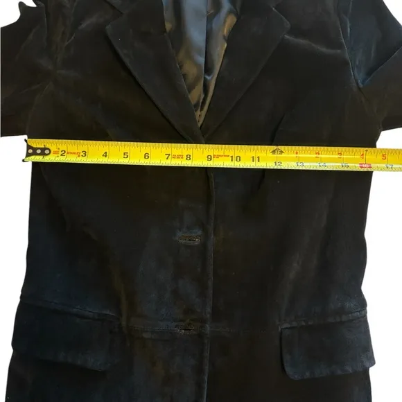 Real Clothes by Saks Fifth Ave Black Suede Dress Coat Size 4 Genuine Leather