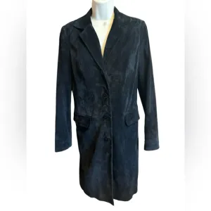Real Clothes by Saks Fifth Ave Black Suede Dress Coat Size 4 Genuine Leather