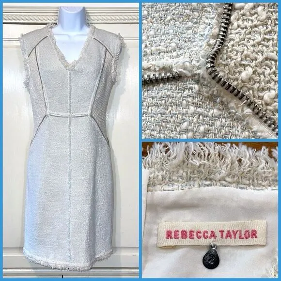 Rebecca Taylor Dress Women 2 Thick Cream Pastel Zip‎ Lined Old Money Minimalist