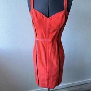 REBECCAMINKOFF dress deep orange with black trim size 12 luxury special occasion