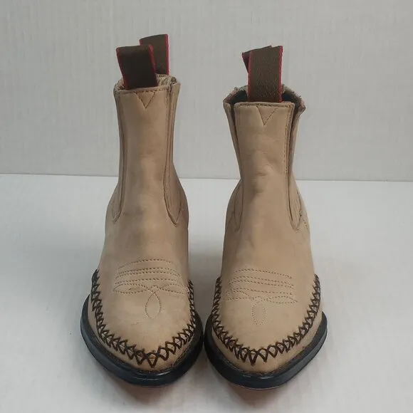 Rebelde Kids Dirty Buck Beige Suede Western Ankle Boots
