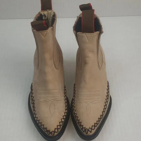 Rebelde Kids Dirty Buck Beige Suede Western Ankle Boots