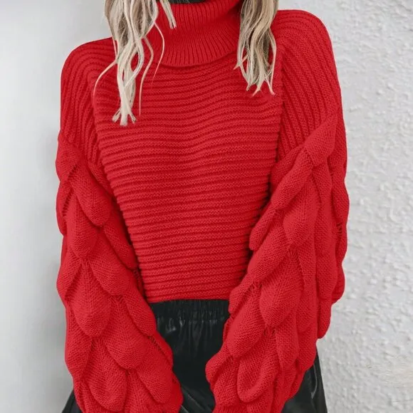 Red Casual Women's Minimalist Round Neck Pullover Sweater