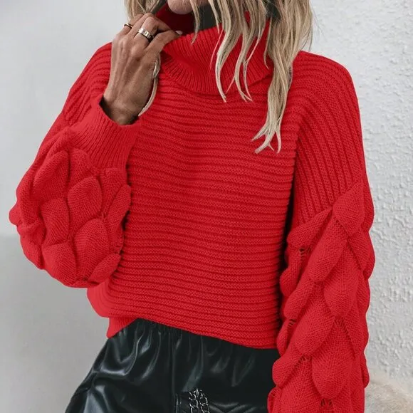 Red Casual Women's Minimalist Round Neck Pullover Sweater