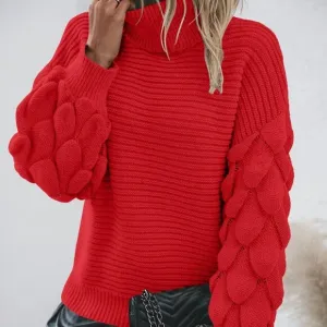 Red Casual Women's Minimalist Round Neck Pullover Sweater
