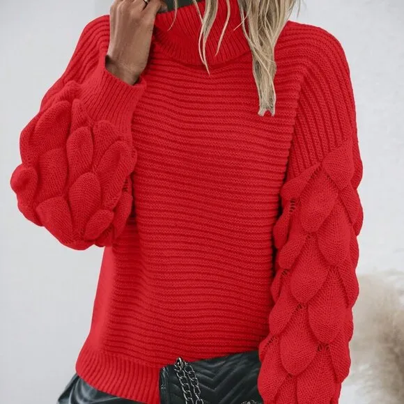 Red Casual Women's Minimalist Round Neck Pullover Sweater