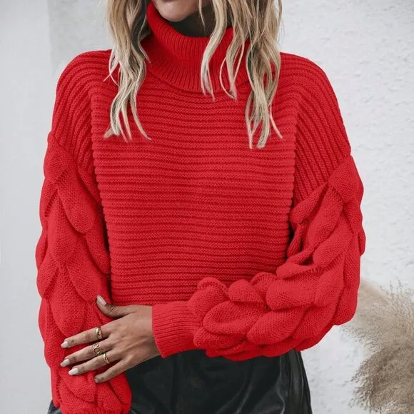 Red Casual Women's Minimalist Round Neck Pullover Sweater