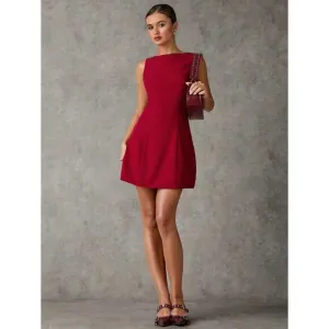 Red Sleeveless Mini Dress High Neck Plazacore Business Minimalist