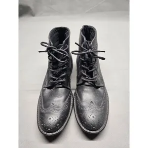 Red‎ Tape Cowboy Ankle High Leather Boots Black Wingtip Lace Up Size 8.5