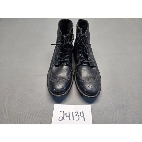 Red‎ Tape Cowboy Ankle High Leather Boots Black Wingtip Lace Up Size 8.5