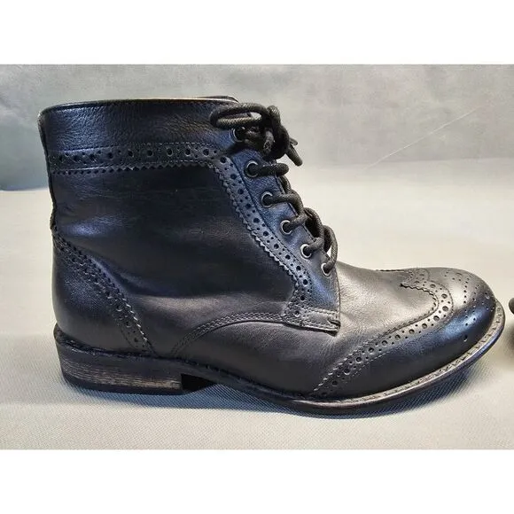 Red‎ Tape Cowboy Ankle High Leather Boots Black Wingtip Lace Up Size 8.5