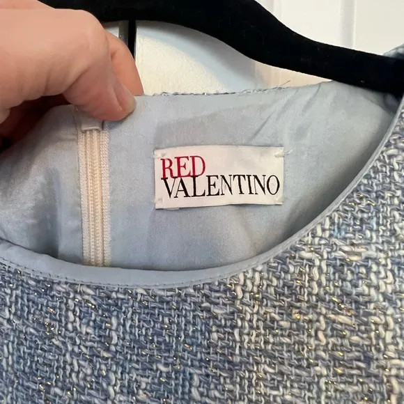 Red Valentino Tweed Blue Ruffle Hem Sleeveless Dress (Size 2)