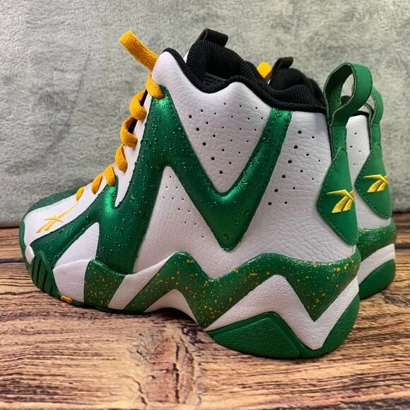 Reebok Kamikaze 2 Shoes Green Yellow Seattle SuperSonics V47579‎ 2013 Men's 9.5