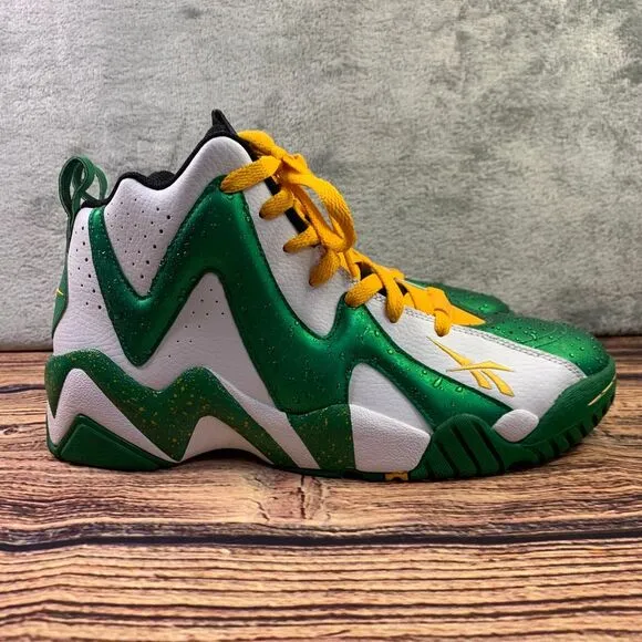 Reebok Kamikaze 2 Shoes Green Yellow Seattle SuperSonics V47579‎ 2013 Men's 9.5