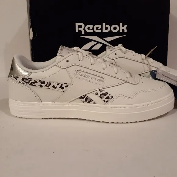 Reebok Tennis Shoes White Silver Leopard Details Size 10
