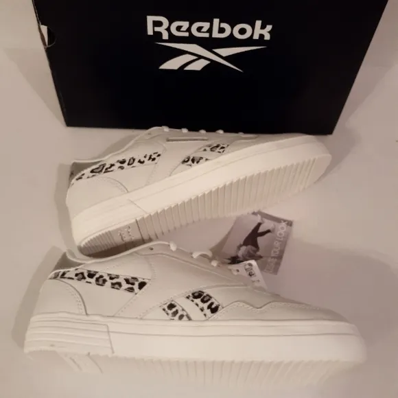 Reebok Tennis Shoes White Silver Leopard Details Size 10