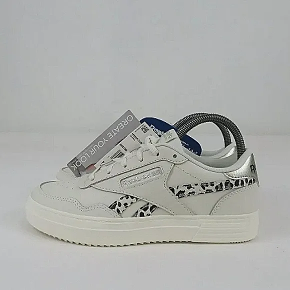 Reebok Tennis Shoes White Silver Leopard Details Size 10