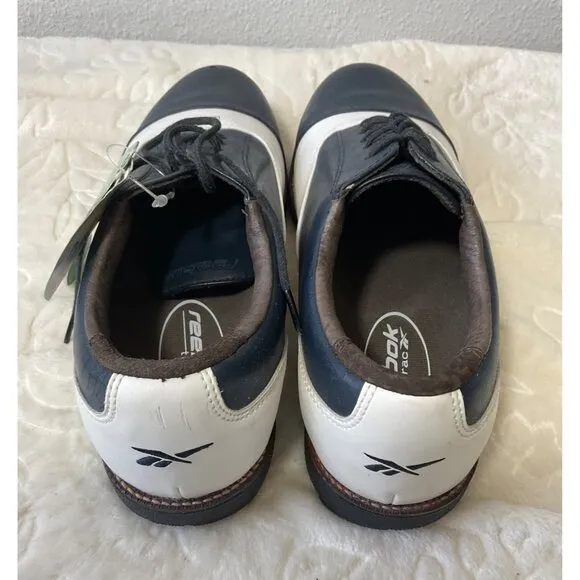Reebok Trax Golf Shoes Navy &amp; White Mens Leather Classic Style Comfortable Size