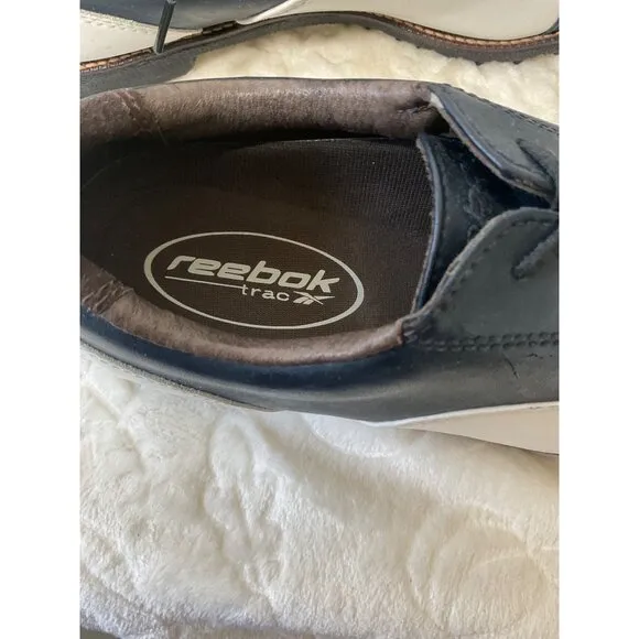 Reebok Trax Golf Shoes Navy &amp; White Mens Leather Classic Style Comfortable Size