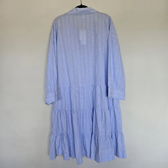 Refinity Rylee Pinstripe Shirt Dress Women's 22 Preppy Coastal Summer Minimalist