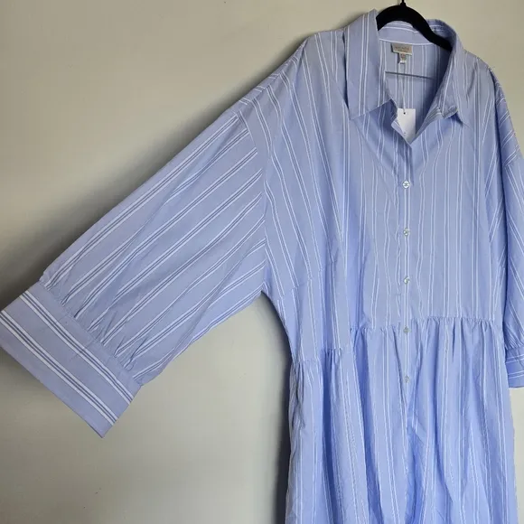 Refinity Rylee Pinstripe Shirt Dress Women's 22 Preppy Coastal Summer Minimalist