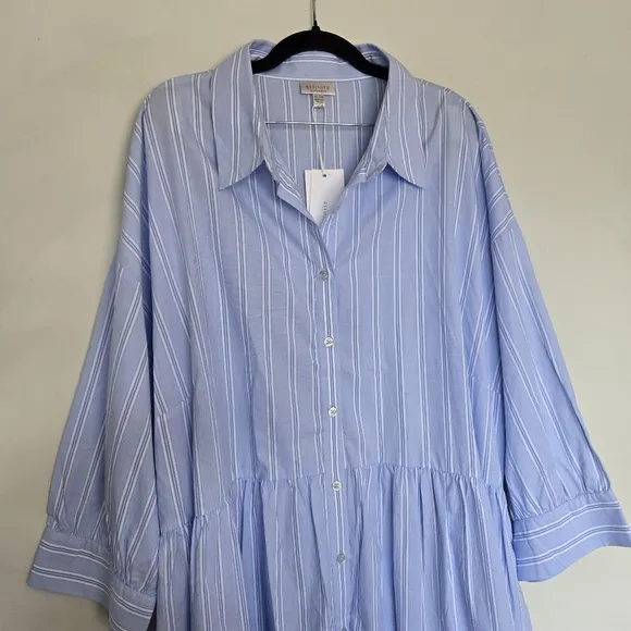 Refinity Rylee Pinstripe Shirt Dress Women's 22 Preppy Coastal Summer Minimalist