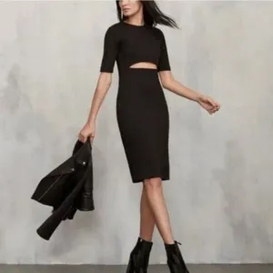 Reformation Black Cutout Evita Midi Sheath Dress Short Sleeve Size 8 Minimalist