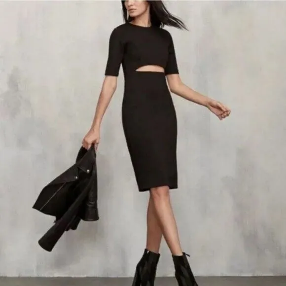 Reformation Black Cutout Evita Midi Sheath Dress Short Sleeve Size 8 Minimalist