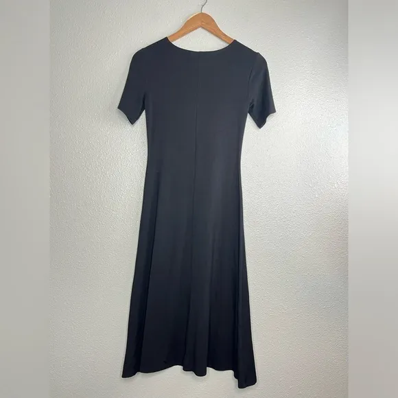 Reformation Black Minimalist Soft Jersey knit Short-sleeve Midi A-Line Dress