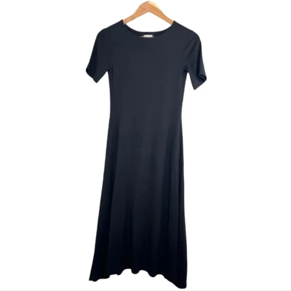Reformation Black Minimalist Soft Jersey knit Short-sleeve Midi A-Line Dress
