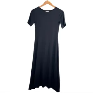 Reformation Black Minimalist Soft Jersey knit Short-sleeve Midi A-Line Dress