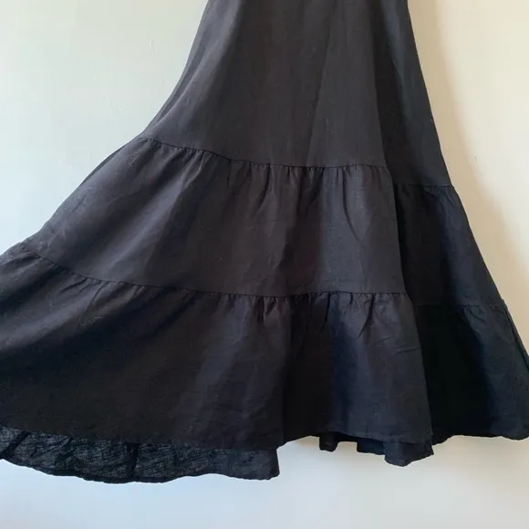 Reformation Hyla 100% Linen Black Ruffled Tiered Midi Dress Minimalist Size 2
