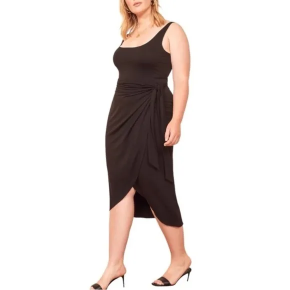 Reformation Kaila Sleeveless Faux Wrap Midi Dress Black XS or Small Quiet Luxury