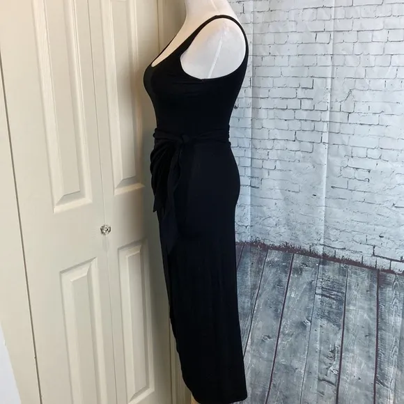Reformation Kaila Sleeveless Faux Wrap Midi Dress Black XS or Small Quiet Luxury