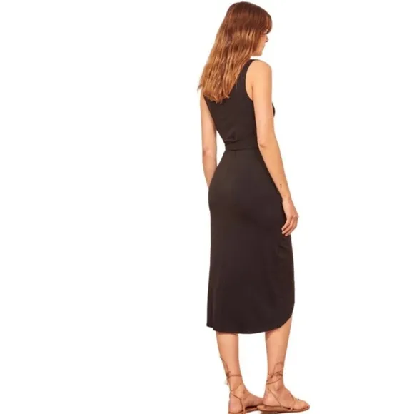 Reformation Kaila Sleeveless Faux Wrap Midi Dress Black XS or Small Quiet Luxury