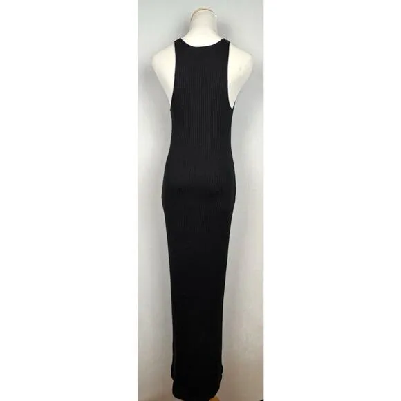 Reformation Maje Ribbed Maxi Dress S Black Sleeveless Bodycon Stretch Minimalist