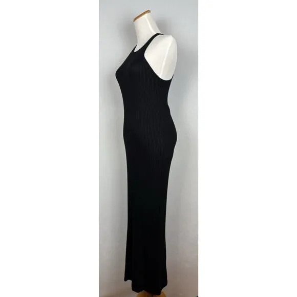 Reformation Maje Ribbed Maxi Dress S Black Sleeveless Bodycon Stretch Minimalist