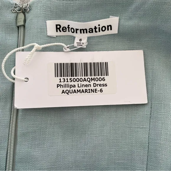 Reformation Phillipa Linen Dress Aquamarine Size 6 Coastal Luxury Vacation