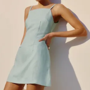 Reformation Phillipa Linen Dress Aquamarine Size 6 Coastal Luxury Vacation