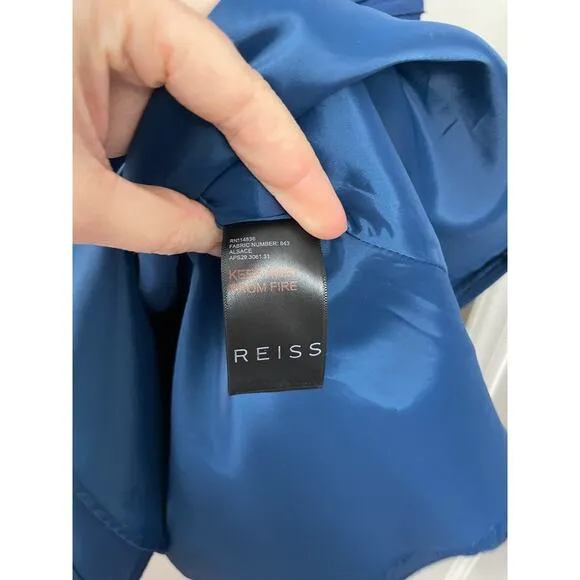 Reiss Classic Elegant Minimalist Navy Alsace Raw Edge Embellished Mini Dress 8