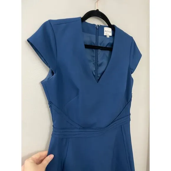 Reiss Classic Elegant Minimalist Navy Alsace Raw Edge Embellished Mini Dress 8