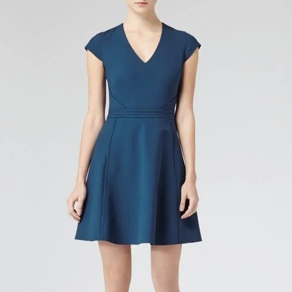 Reiss Classic Elegant Minimalist Navy Alsace Raw Edge Embellished Mini Dress 8