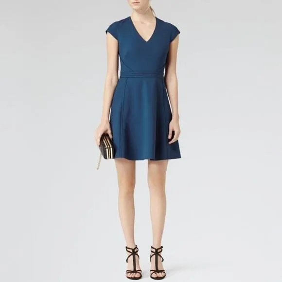 Reiss Classic Elegant Minimalist Navy Alsace Raw Edge Embellished Mini Dress 8