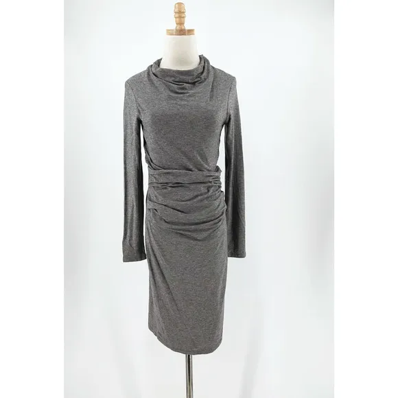 Reiss Womens Long Sleeve Mini Ruched BodyCon Dress Medium Wool Blend Minimalist
