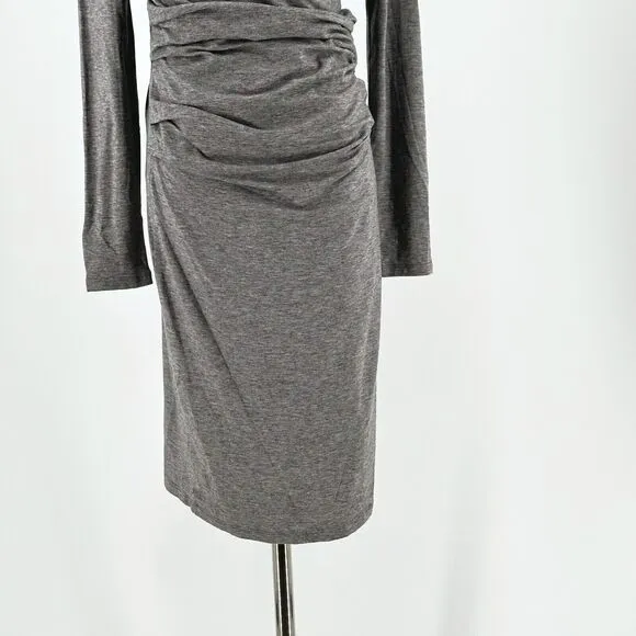 Reiss Womens Long Sleeve Mini Ruched BodyCon Dress Medium Wool Blend Minimalist