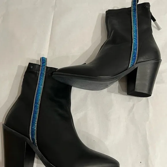 Replay Western Style Leather Black Ankle Boots Size EU 40 US 9 NWB
