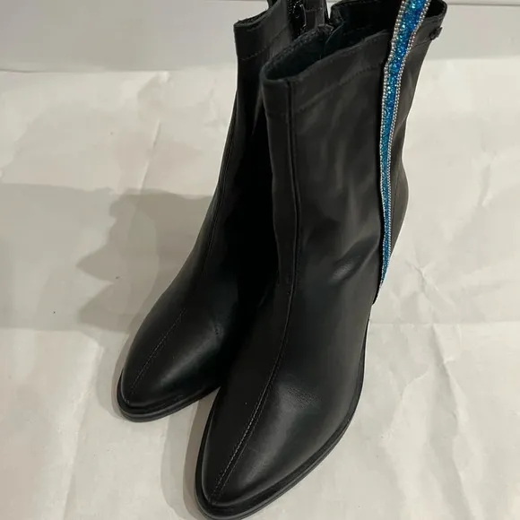 Replay Western Style Leather Black Ankle Boots Size EU 40 US 9 NWB
