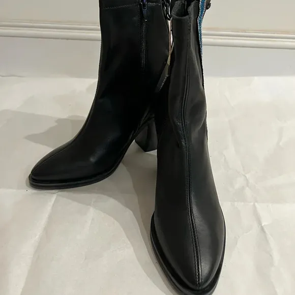 Replay Western Style Leather Black Ankle Boots Size EU 40 US 9 NWB